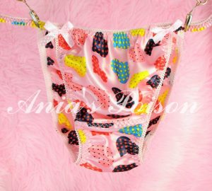 Ania's Poison Princess valentines day heart Prints Super Rare 100% polyester SATIN string bikini sissy mens underwear panties